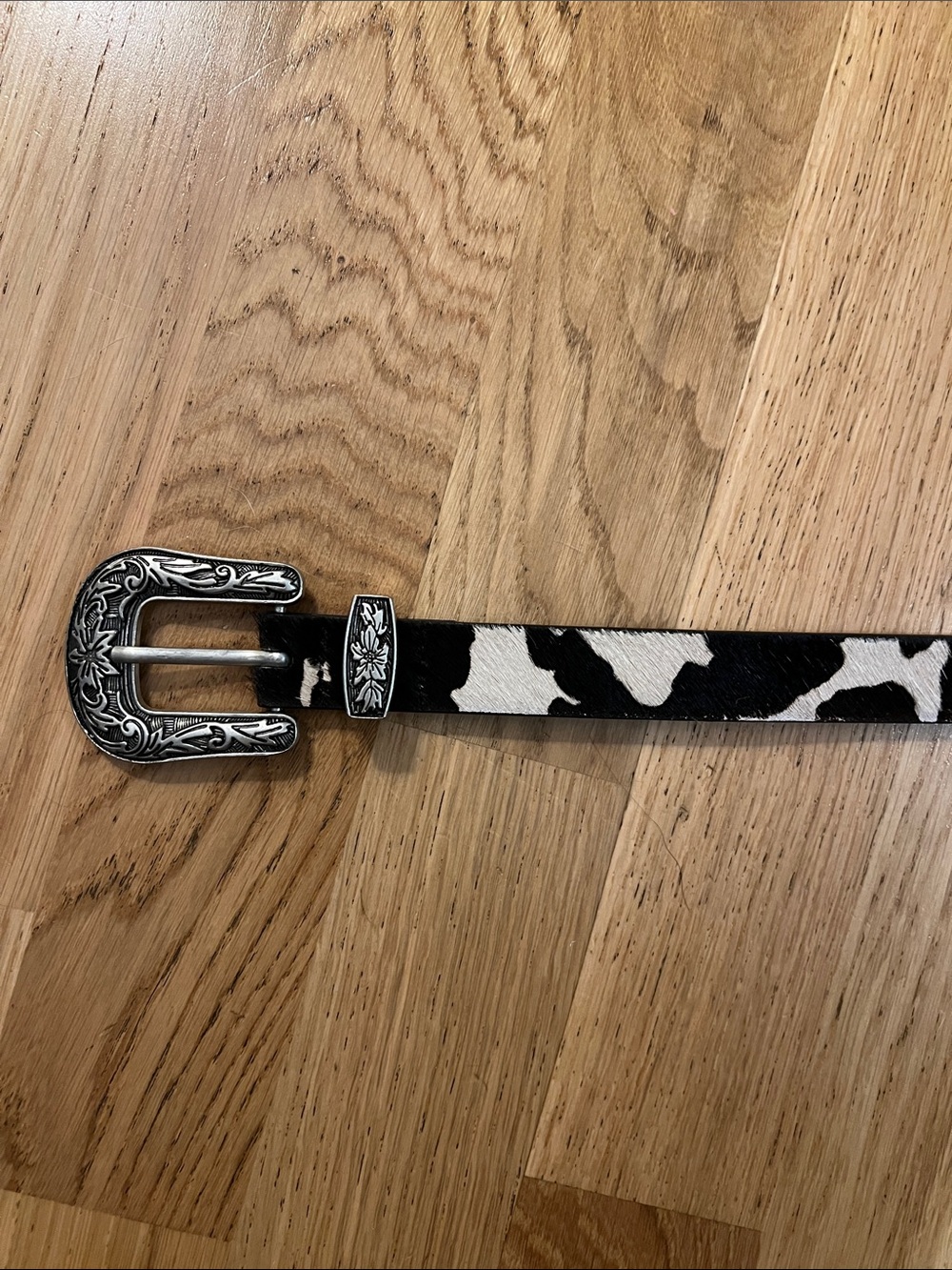 Straight to hell calf hair cow pattern western belt